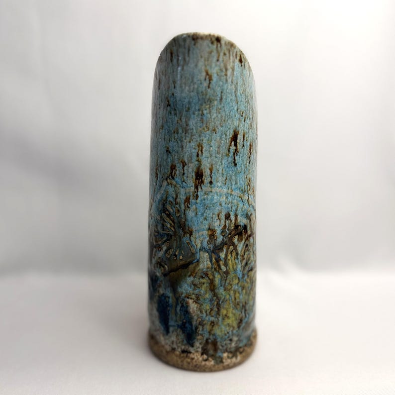 LL Pottery Studio Vintage Pitcher Vase Blue Brown Drip Glaze Stoneware ...