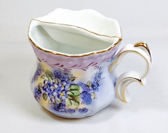 Vintage Porcelain Hand Painted Shaving Purple Pink Mustache Mug Gold Gilt Teacup