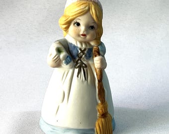 Jasco Merri-Bells Girl Cinderella Bisque Porcelain Vintage Figurine Bell 1978