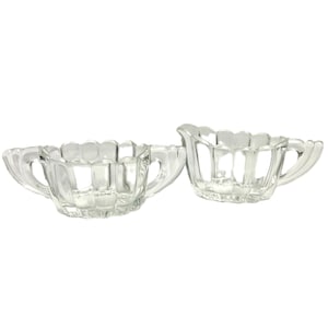 Heisey Vintage Clear Retro Glass Sugar Creamer Set Depression Era Kitchen Decor
