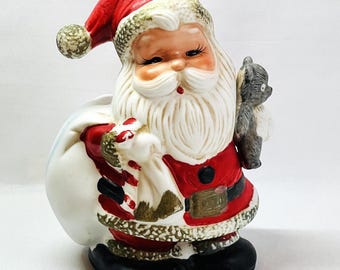 Homco Santa Claus & Teddy Bear Vintage Ceramic Coin Bank Christmas Decor 1970s