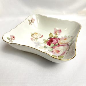 Schumann Arzberg Vintage Germany Porcelain Square Floral Bowl Gold Rim MCM