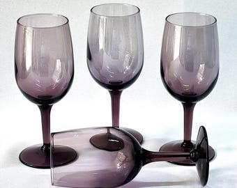 Purple Amethyst Wine Cocktail Glasses Vintage Stemware 8 oz. Barware FOUR Pcs.