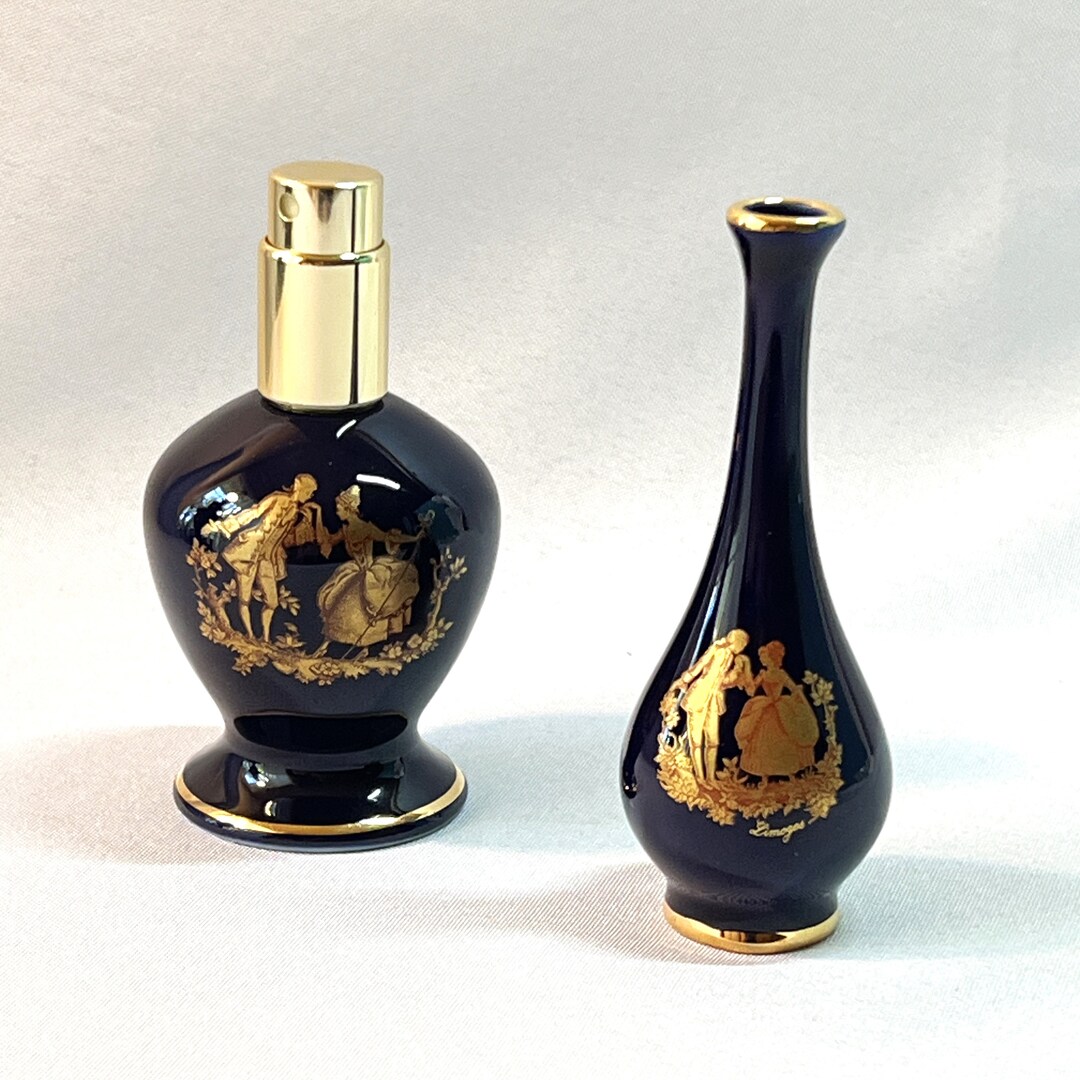 Limoges Castel France 22K Gold Cobalt Blue Empty Perfume Bottle