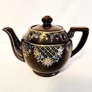 Occupied Japan vintage keramische theepot handgeschilderd goud design verzamelobject 12 oz.