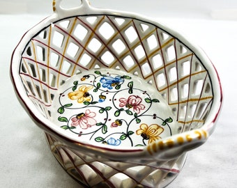 Outeiro Agueda Vintage Lattice Basket Majolica Hand Painted Made in Portugal