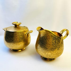 Wheeling Gold China Vintage Sugar Bowl & Creamer Set - Elegant Floral Design