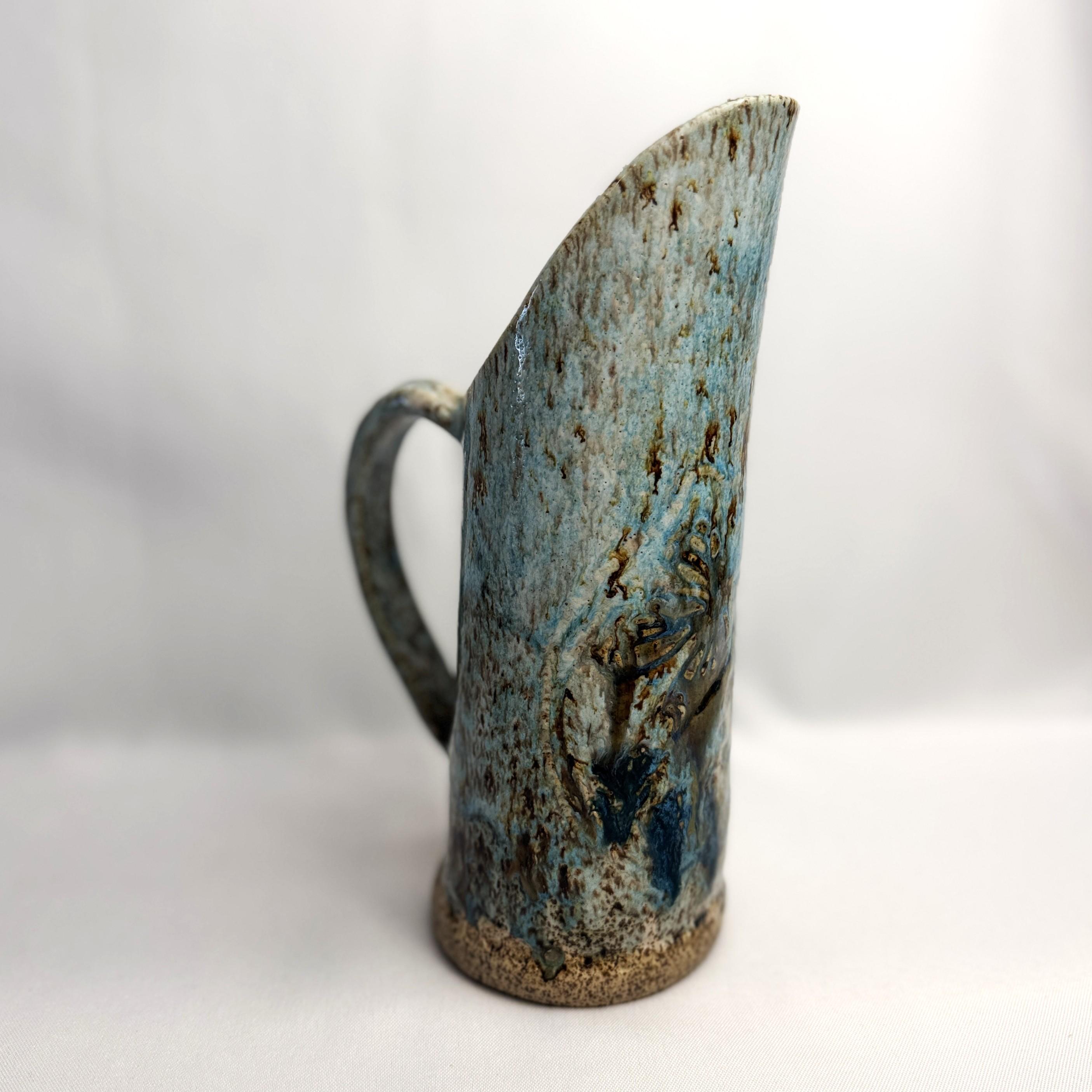 LL Pottery Studio Vintage Pitcher Vase Blue Brown Drip Glaze Stoneware ...