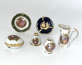 Vintage Limoges Miniatures Assortment 6 pcs Gold Trim, Courting, Proposal Scenes Dollhouse