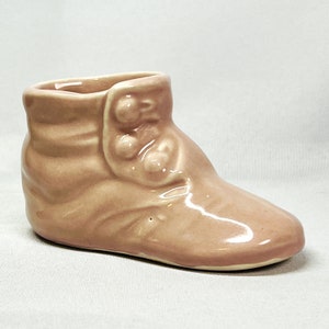 Morton Vintage Art Pottery Pink Baby Shoe Planter Ceramic Three Button Bootie Vase