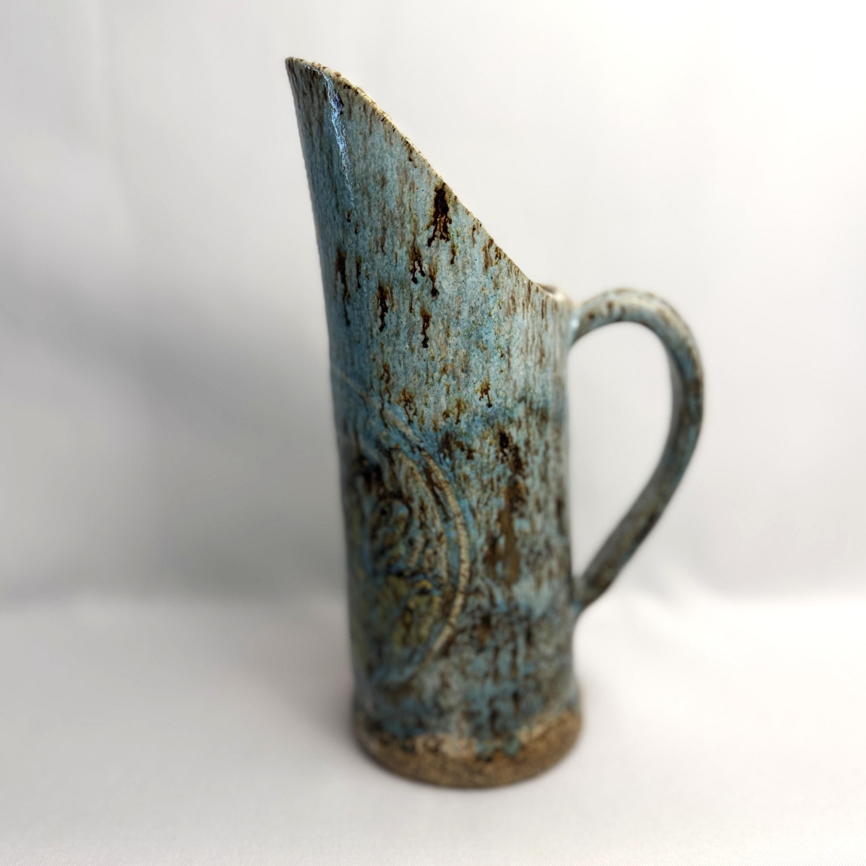 LL Pottery Studio Vintage Pitcher Vase Blue Brown Drip Glaze Stoneware ...