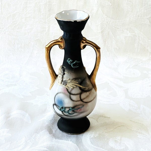 Dragonware Vase Vintage Japanese Oriental Dragon Motif Moriage Two Handled