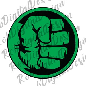 May include: A green circle with a black fist inside. The fist is raised and the knuckles are prominent. The circle is outlined in black.