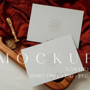 7x5 horizontaal dubbelzijdig uitnodigingskaartmodel, Boho Wedding Flatlay Card Mockup, Digital Download Photoshop PSD Smart Object en JPEG