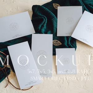 Invite Mockup Suite, Minimalist Boho Styled Card Mockup Flatlay, Double Sided, Neutral Wedding Invite Mockup, PSD Smart Object and JPEG