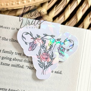 Uterus Magnetic Bookmark--Holographic Bookmark--Floral Page Marker--Book Lover Gift--Flower Bookmark