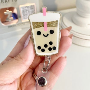 Boba Badge Reel--Kawaii Boba—Bubble Tea Badge Reel—Retractable Badge Holder