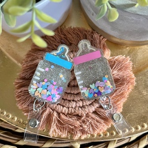 Shaker Badge Reel—Baby Bottle ID Holder—Nurse Badge Reel—NICU Nurse--Retractable Badge Holder