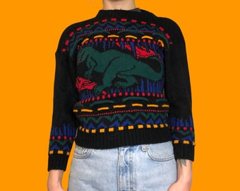 Dinosaur Jumper Mens vtg indie retro nerd pre-historic novelty kitsch 80's 70s Dinosaur Jumper Mens vtg indie retro nerd pre-historic novelty kitsch 80's 70s