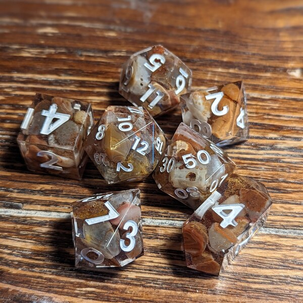 Lake Superior agate dice - set of 7