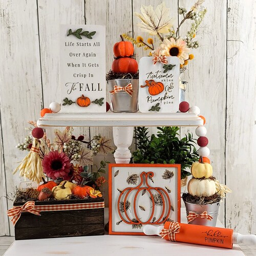 Engraved Fall Tiered Tray Decor Bundle Pumpkin Tiered Tray Etsy