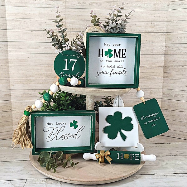 St Patrick Tier Tray Bundle, Distressed St. Patrick Day Tier Tray Set, St. Patrick's Shelf Decor, St Pattys Day Decoration