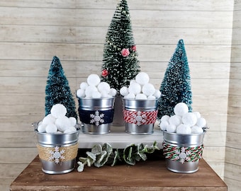 Snowball Bucket, Winter Tiered Tray Decor, Mini Snowball Pail, Pail of Snow Balls, Winter Tier Tray Decoration, Winter Wonderland