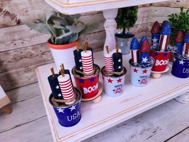 Mini Firework Buckets, July 4th Tiered Tray Decor, Fourth of July ...