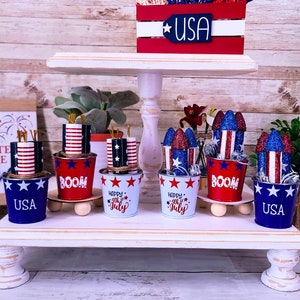 Mini Firework Buckets, July 4th Tiered Tray Decor, Fourth of July Firecrackers, Patriotic Tier Tray, Firework Decoration, Happy 4th of July