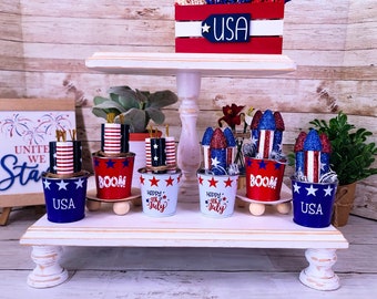 Mini Firework Buckets, July 4th Tiered Tray Decor, Fourth of July Firecrackers, Patriotic Tier Tray, Firework Decoration, Happy 4th of July
