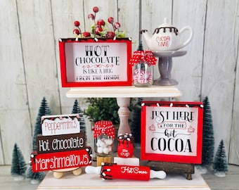 Hot Chocolate Tiered Tray Decor Bundle, Hot Cocoa Tier Tray Decoration, Christmas Tiered Tray Set, Faux Hot Chocolate Bar, Mini Rolling Pin