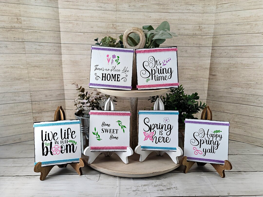 Spring Tier Tray Signs, Mini Spring Wood Signs, Hello Spring Signs ...