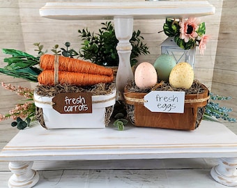 Easter Egg Basket, Carrot Crate, Easter Tier Tray Decor, Spring Tiered Tray, Farmhouse Decoration, Carrot Bundle, Natural Easter Decor