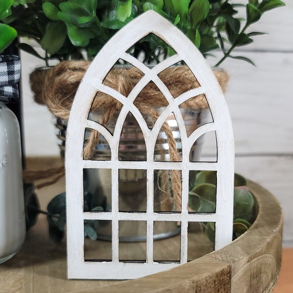 Miniature cathedral arch window frame, Farmhouse window, Tiered tray decor, Cathedral window, Arch window, Farmhouse decor