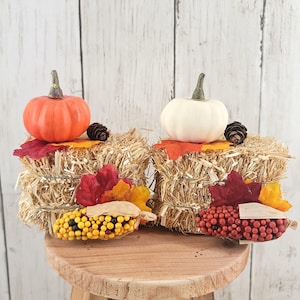 Mini Harvest Hay Bale, Thanksgiving Haybale, Fall Tiered Tray Decor,  Autumn Harvest Straw Bale, Fall Farmhouse Decoration