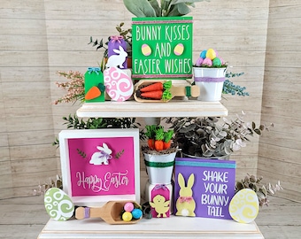 Easter Tiered Tray Bundle, Happy Easter Tier Tray, Spring Decoration, Farmhouse Easter Bunny, Tier Tray Decor