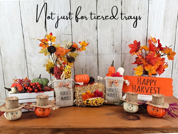 SYNCVIBE Fall Decor Set – 7 PCS Thanksgiving Tiered Tray Decor With Wooden Pumpkin Truck, Faux Books, Farmhouse Centerpiece For Mantel, Shelf, Table - View #6