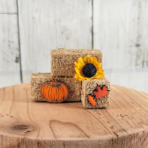 Mini Hay Bale, Fall Tier Tray Hay Bale, Thanksgiving Decor, Mini Haybale Stack, Sunflower & Pumpkin, Three Tiered Tray Decor, Bale OF Hay