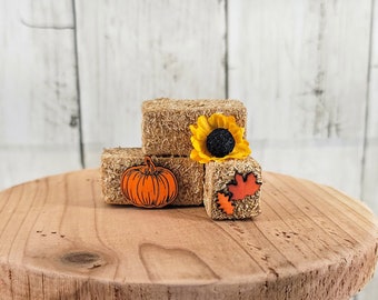 Mini Hay Bale, Fall Tier Tray Hay Bale, Thanksgiving Decor, Mini Haybale Stack, Sunflower & Pumpkin, Three Tiered Tray Decor, Bale OF Hay