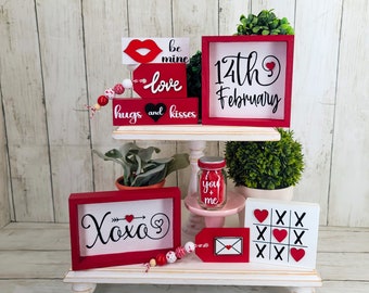 Valentine's Day Tier Tray Decor, Red Valentines Tiered Tray Bundle, Valentine's Day Sign, Love Tier Tray, Valentine's Day Decoration