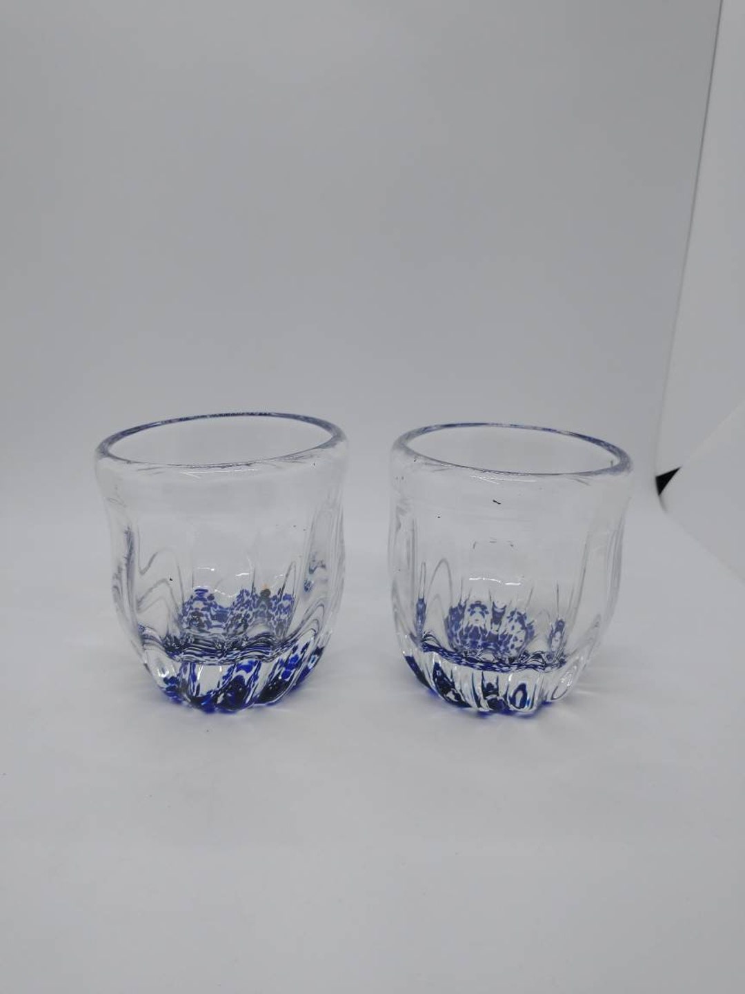 TWO Kaleidoscope Cup Glass Hand Blown Glass Drinking Glasses Water