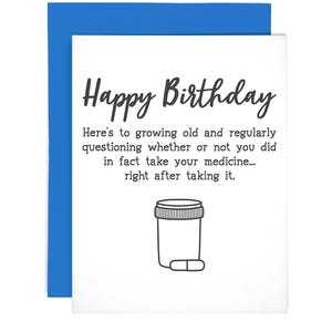 Carte de voeux Joyeux anniversaire, blague drôle sur la médecine, typographie