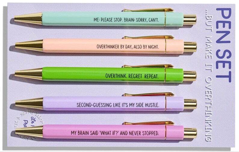 Overthinking Pens Overthinking Pens - Funny Set of 5 Ballpoint Pens for Anxious ...
