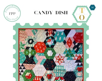 Candy Dish: Patrón de edredón PDF - Descarga digital - Plantillas de bloques con piezas de papel de base - Bloques hexagonales