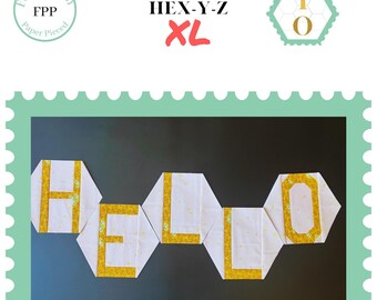 XL: Patrón de edredón en formato PDF - Descarga digital - Plantillas de bloques de papel con piezas de base - Bloques de alfabeto hexagonales gigantes