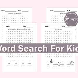 Printable Word Search for Pre School Kids 12 Pages Weekends Fun ...