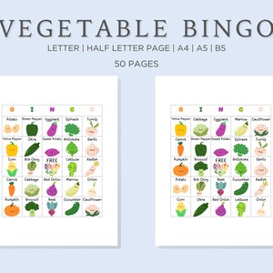 Carte de bingo végétarienne 60 pages imprimable | A4|A5|Lettre|Demi-lettre|B5| Bingo régime végétalien