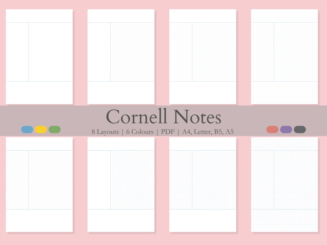 Cornell Note Printable 8 Layout A4 Letter B5 A5 Cornell Note Taking ...