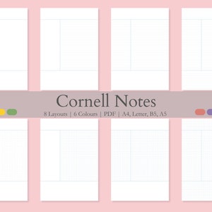 Cornell Note Printable 8 Layout A4 Letter B5 A5 Cornell Note Taking Method