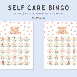 Tarjetas de bingo de cuidado personal, 90 páginas imprimibles/A4/A5/carta/media letra/tarjeta de juego Me Time